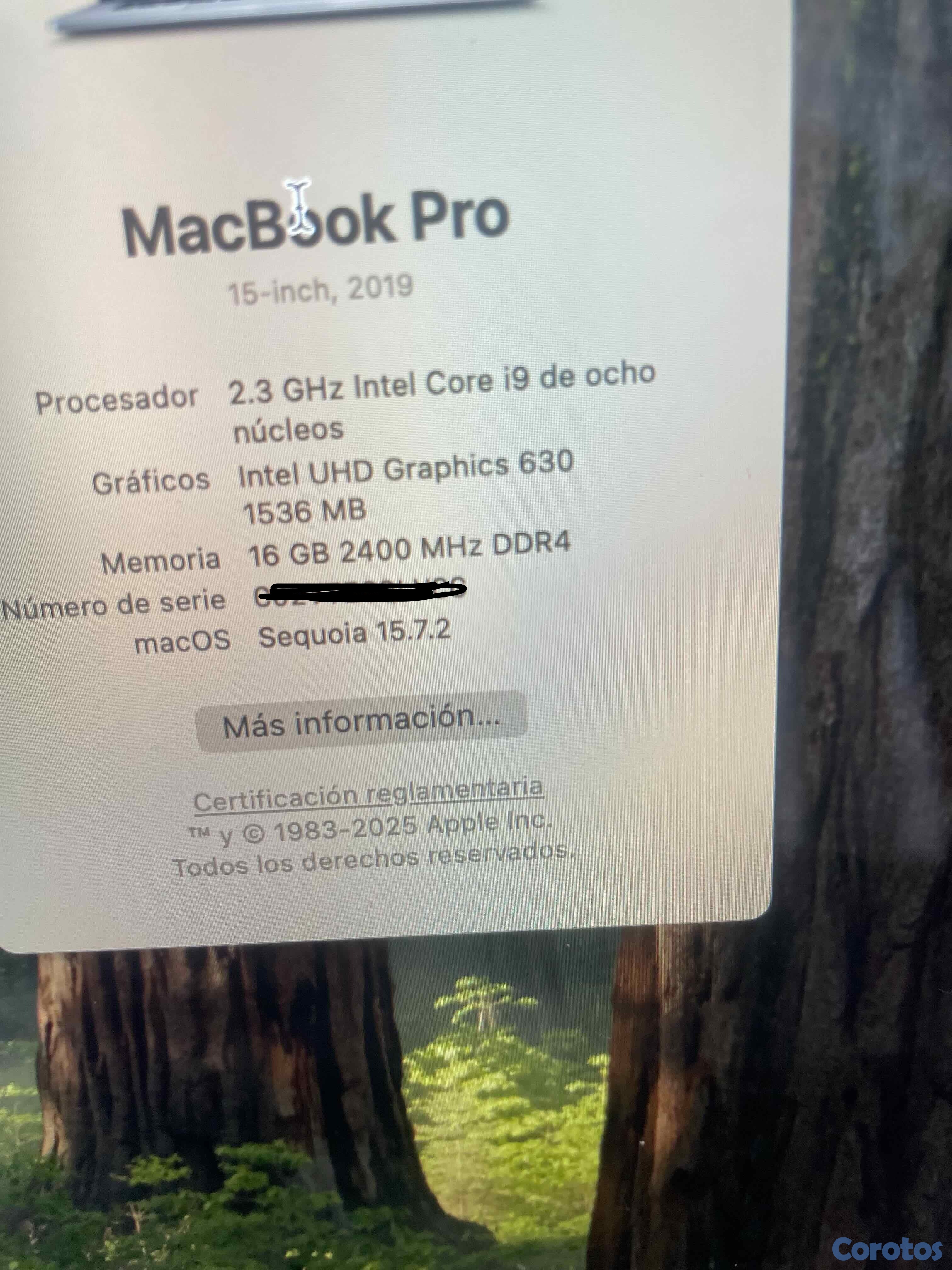 computadoras y laptops - Macbook Pro 15.4 2019 i9 2.3ghz, 16gb ram, 512 ssd 7