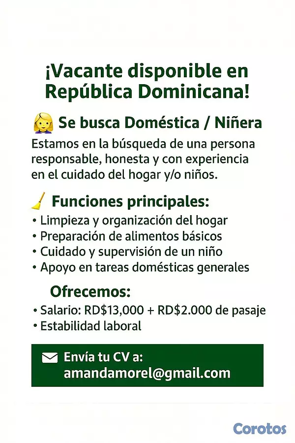 empleos disponibles - Domestica niñera  2