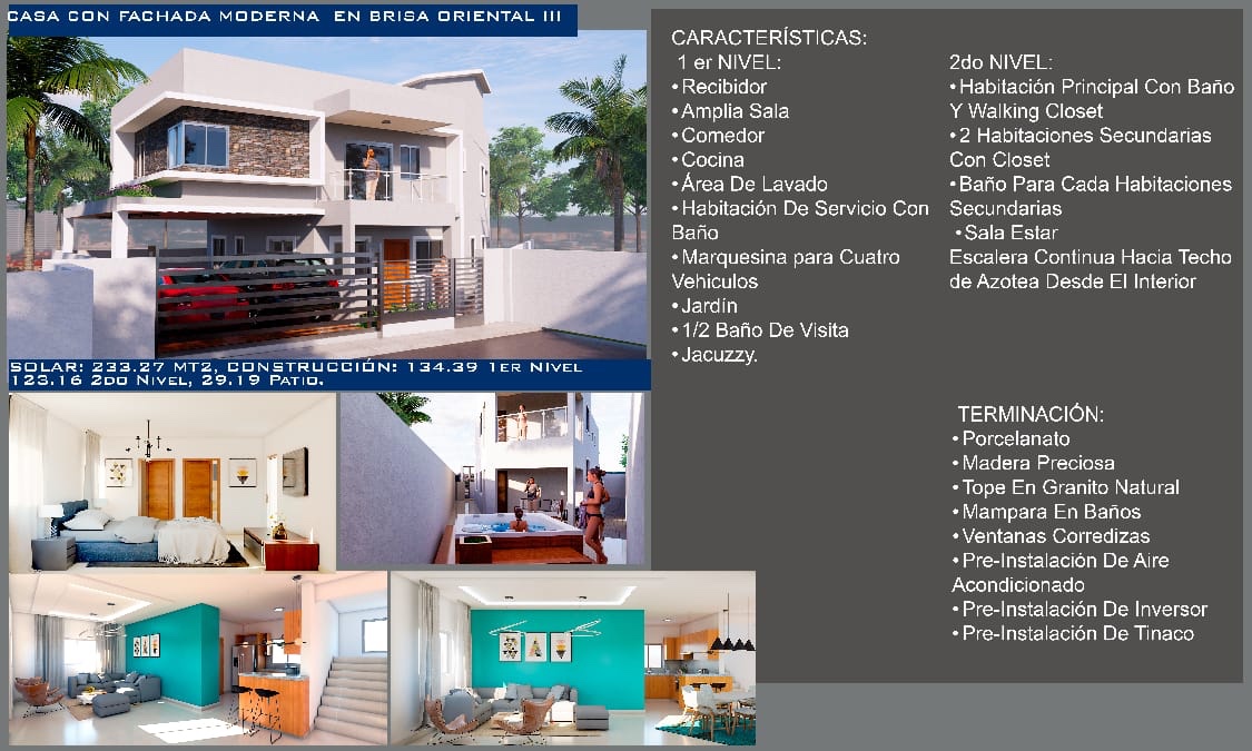 casas - VENTA DE CASA MODERNA BRISA ORIENTAL III SANTO DOMINGO ESTE CON JACUZZIS  0