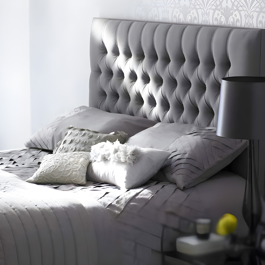 muebles y colchones - Cama tapizada color Gris+Colchón. Nueva