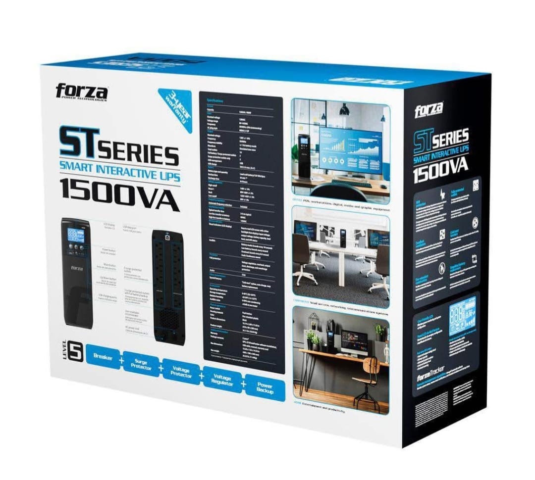 computadoras y laptops - UPS Inteligente Forza de 1.5K /900W, Pantalla LCD interactiva, 10 tomacorrientes 2