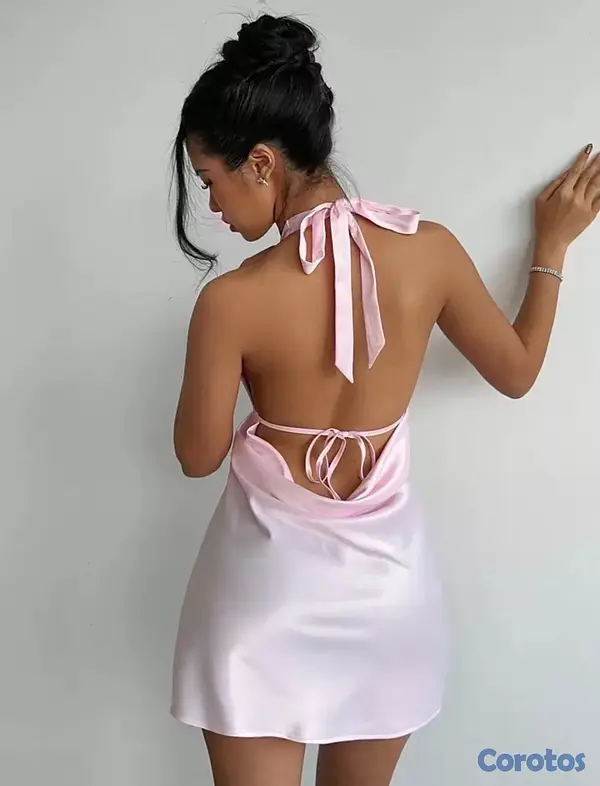 ropa para mujer - Vestido rosado descotado  3
