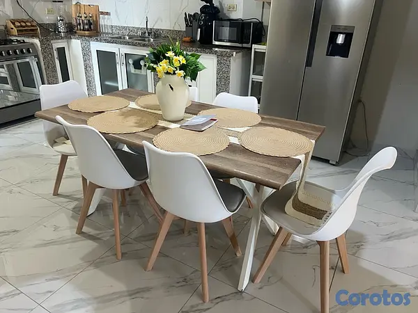 muebles y colchones - Juego de comedor moderno 6 puestos – Excelente estado
 5