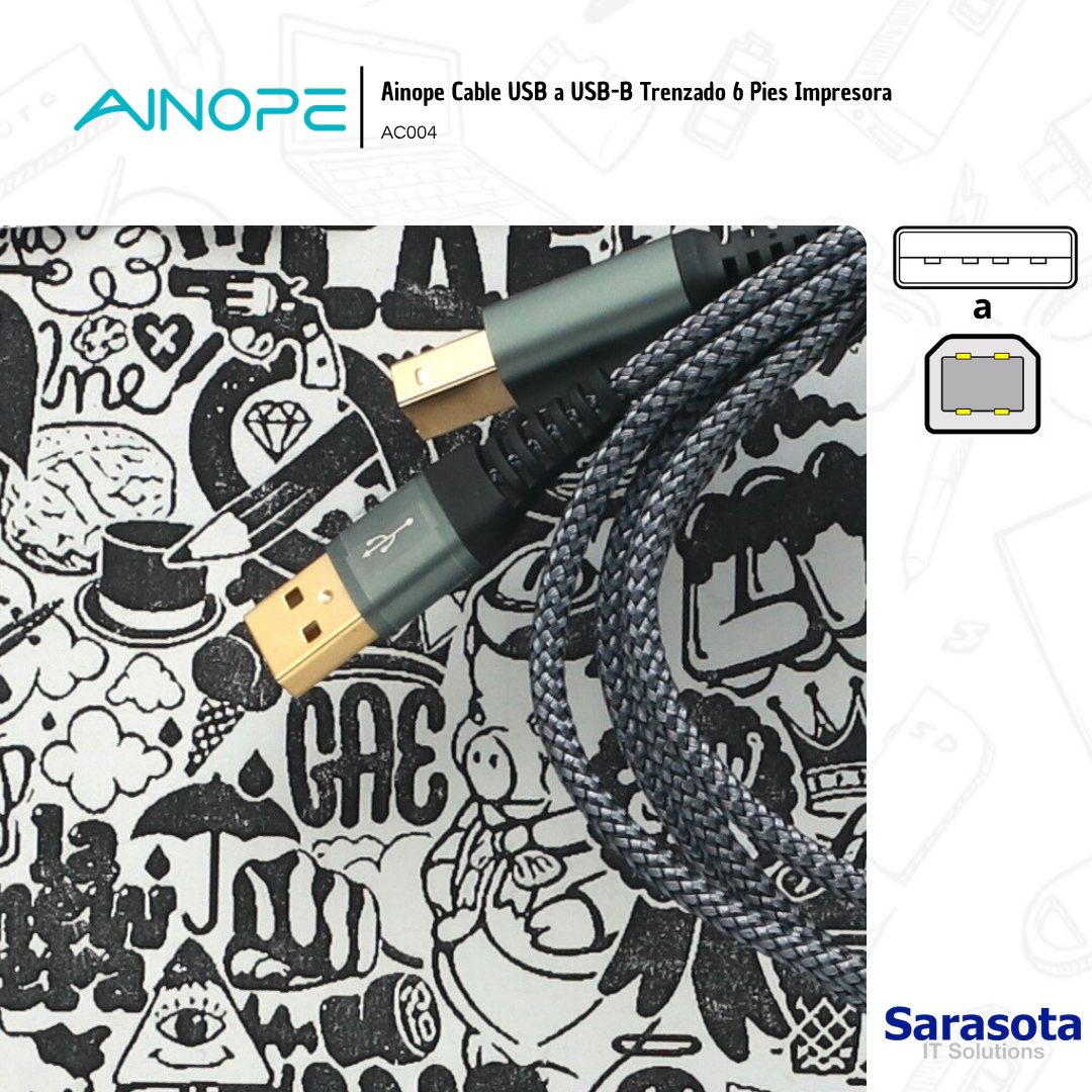 accesorios para electronica - Ainope Cable USB a USB-B Trenzado 6 Pies Impresora 1