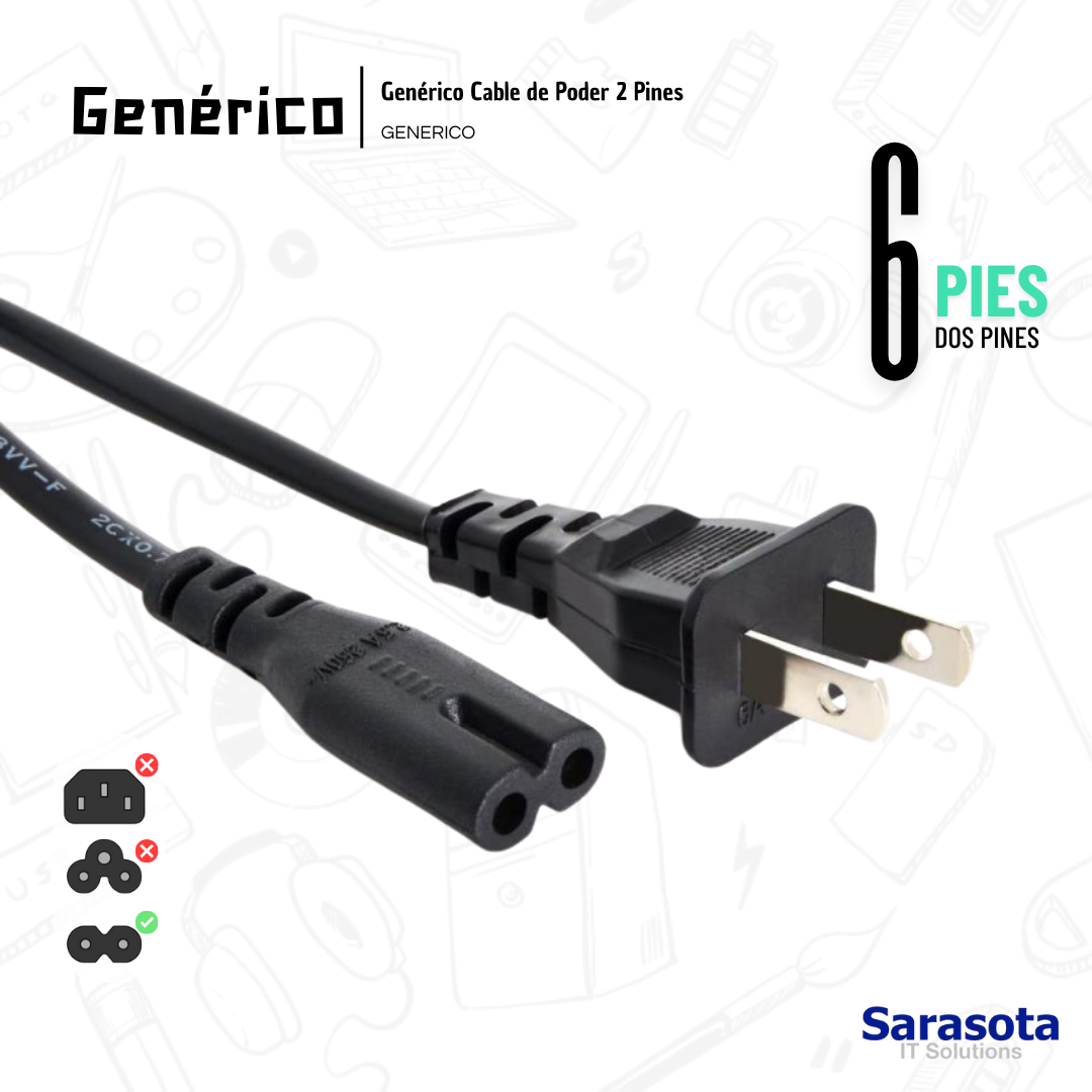 accesorios para electronica -  Cable de poder o de fuente 2 Pines de 6 Pies