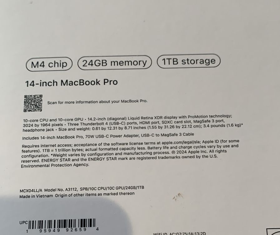 computadoras y laptops - Maxbook Pro 14” 1TB SSD 24GB RAM Chip M4 Black Sellada  1