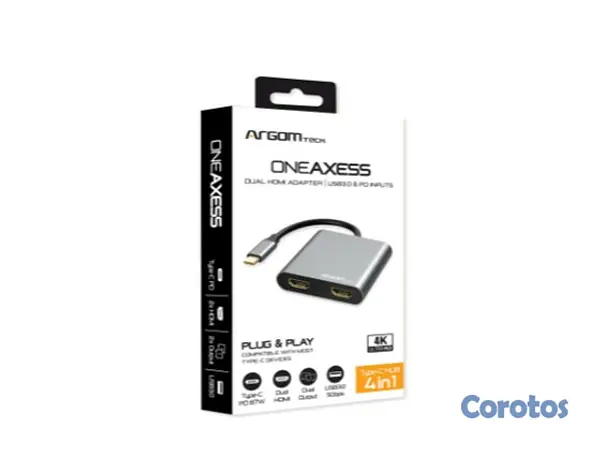 impresoras y scanners - DOCKING STATION ARGOM ADAPTER ONE AXESS USB-C TO 2 PUERTOS HDMI DUAL IMPUT, 1 US 1