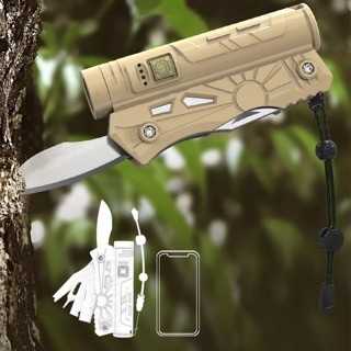 hobby y coleccion - Navaja Tactica Multifuncion Con Linterna Power Bank FOCO LUZ LED 5