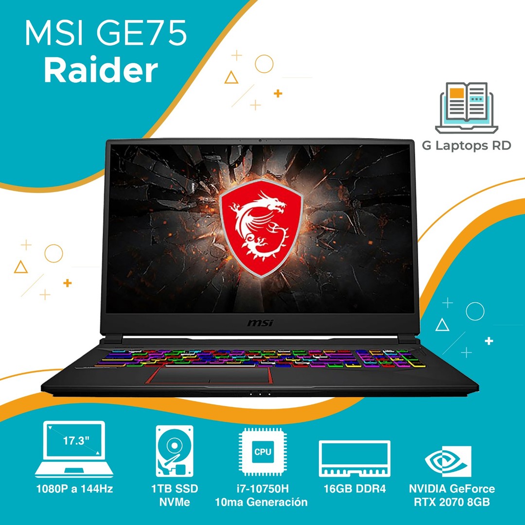 computadoras y laptops - MSI GE75 RAIDER | 17.3" 144Hz | NVIDIA RTX 2070 8GB | Core i7-10750H | 16GB DDR4