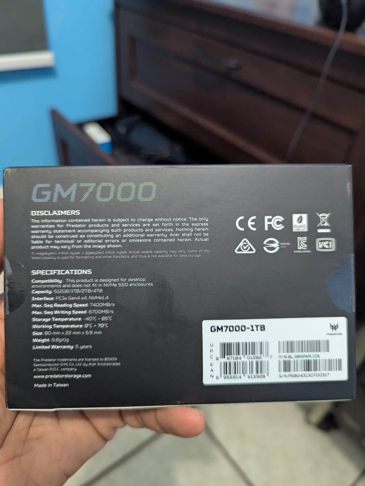 computadoras y laptops - Acer Predator GM7000 SSD 1TB M.2