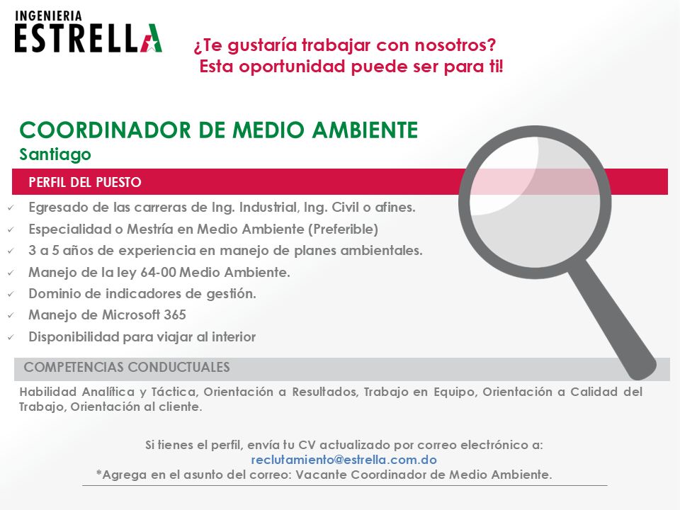 empleos disponibles - Coordinador de Medio Ambiente