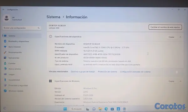 computadoras y laptops - lapto Dell. RAM 16 DISCO SSD 256GB 8