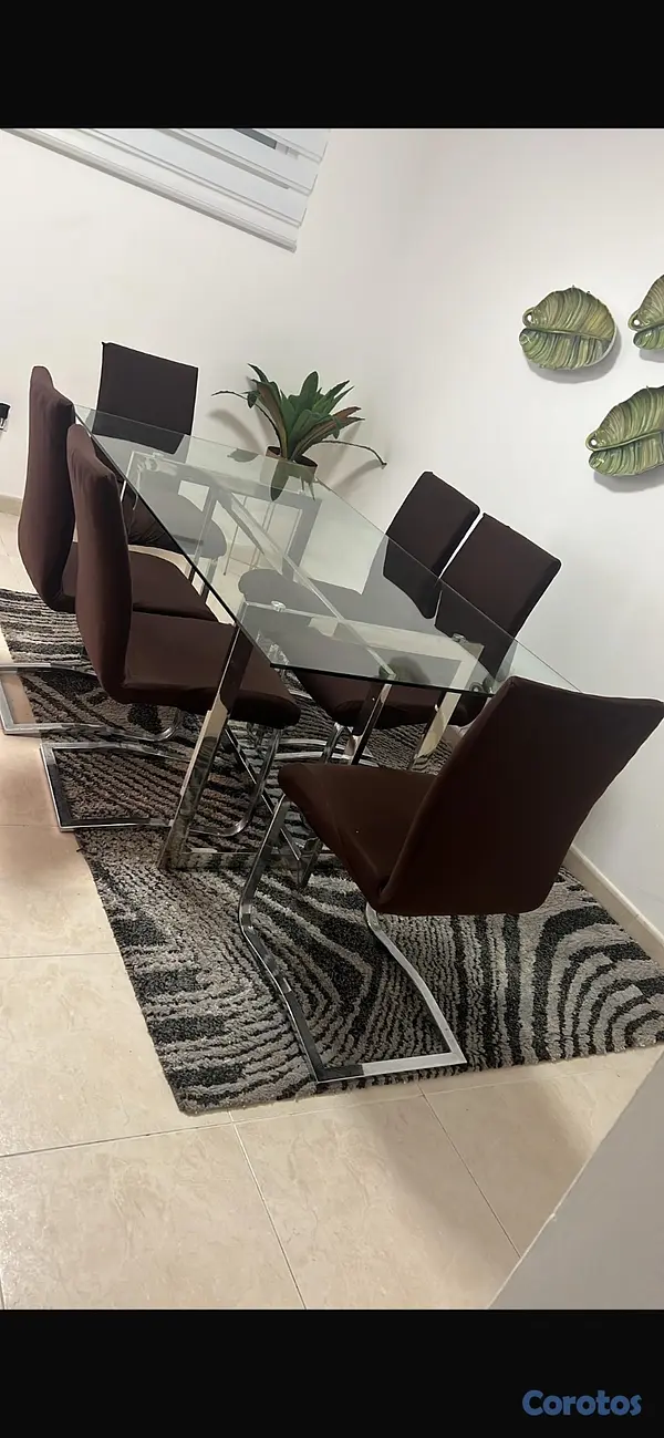 muebles y colchones - Mesa de Comedor Moderna de Vidrio + 6 Sillas GRATI 2