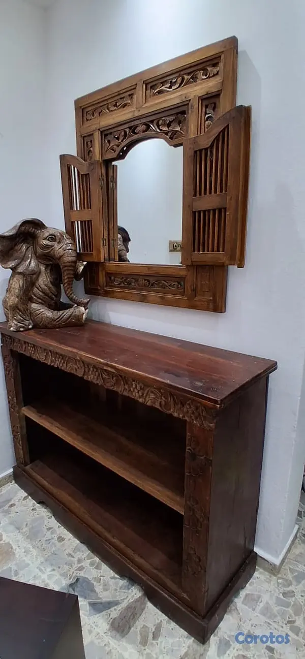 arte y antigüedades - Mueble de recibidor de madera tallada estilo clási 4