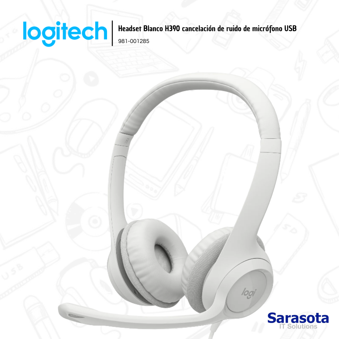 camaras y audio - Logitech Headset Blanco H390 cancelación de ruido  0