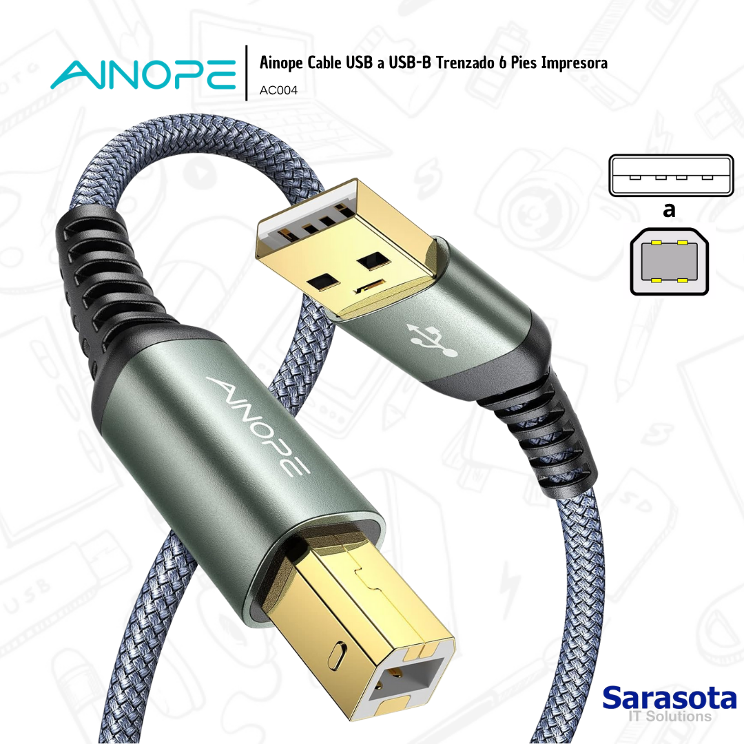 accesorios para electronica - Ainope Cable USB a USB-B Trenzado 6 Pies Impresora 2