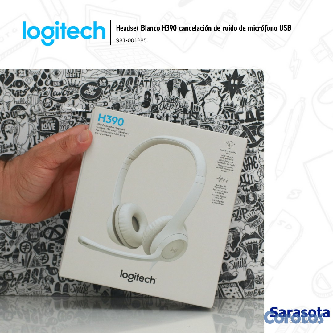 camaras y audio - Logitech Headset Blanco H390 cancelación de ruido  1