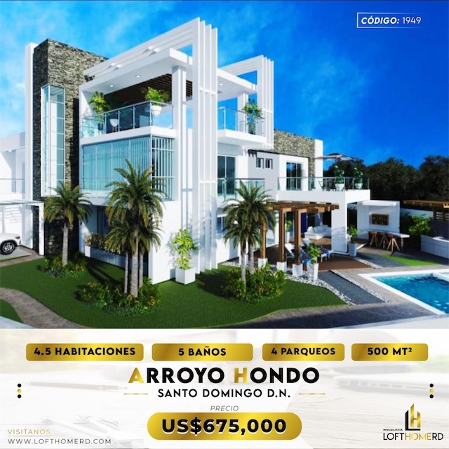 casas vacacionales y villas - Venta de Villa en arroyo hondo distrito nacional con 771mts