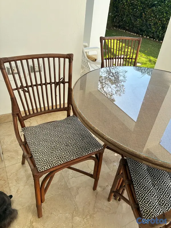 muebles y colchones - Juego de Comedor exterior redondo (ratán/madera)  3