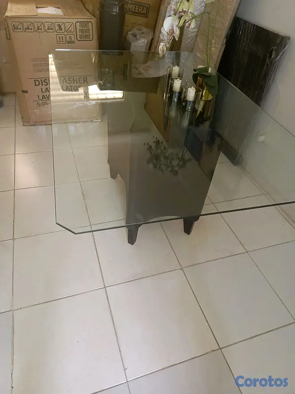 muebles y colchones - Comedor tope cristal negros en leather 10
