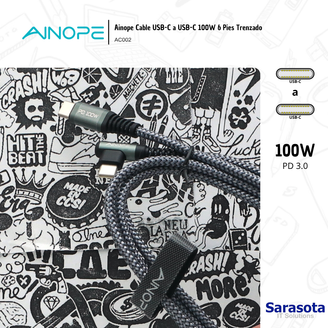 accesorios para electronica - Ainope Cable USB-C a USB-C 100W 6 Pies Trenzado 1