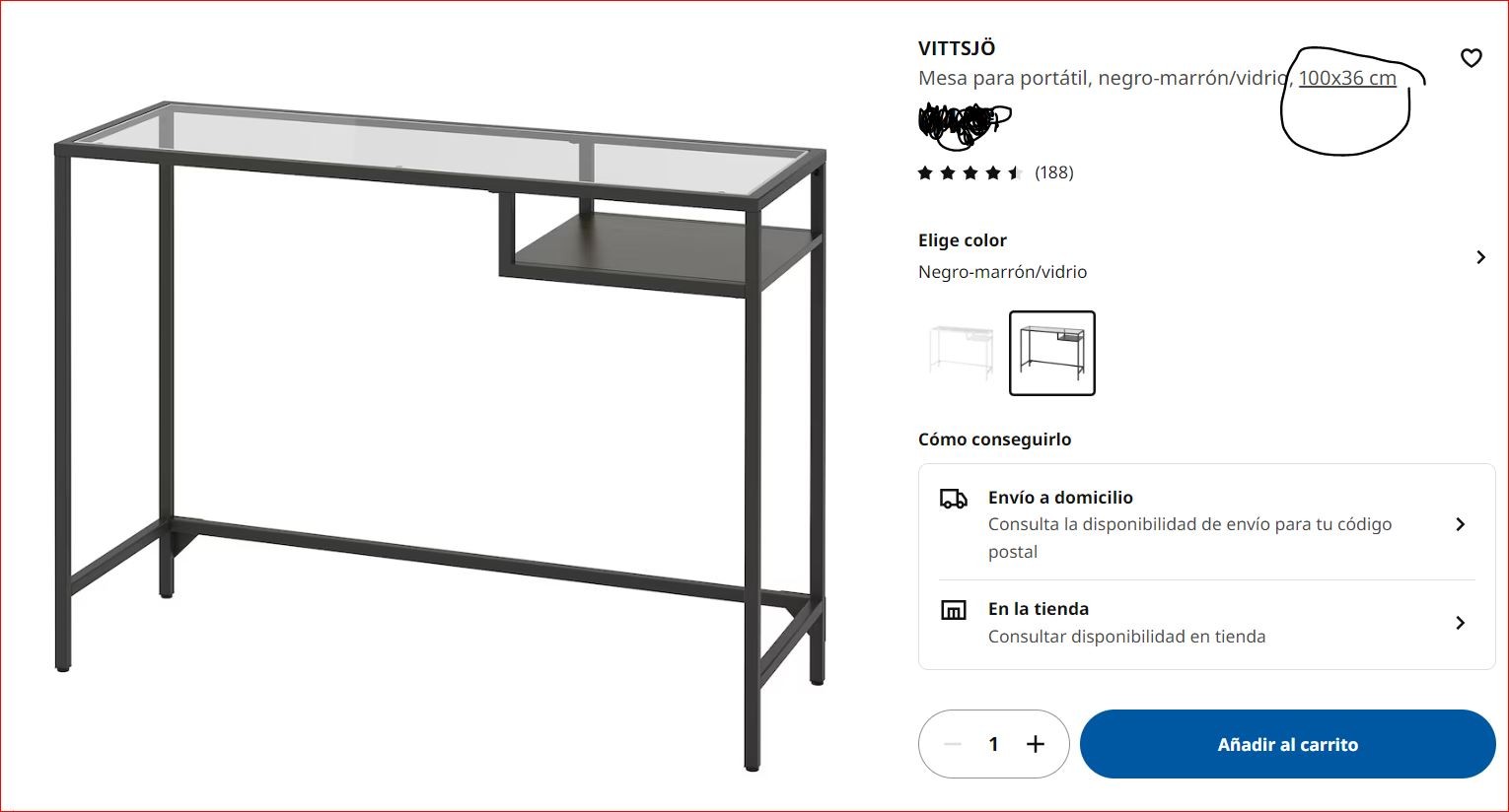 muebles y colchones - Escritorio/Mesa para pc, negro IKEA, 100x36 cm

 2