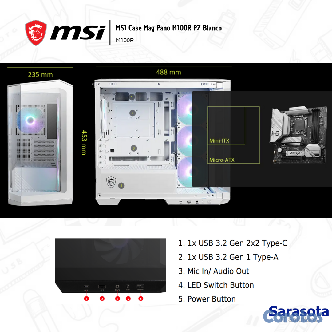 accesorios para electronica - MSI Case Mag Pano M100R PZ Blanco  2