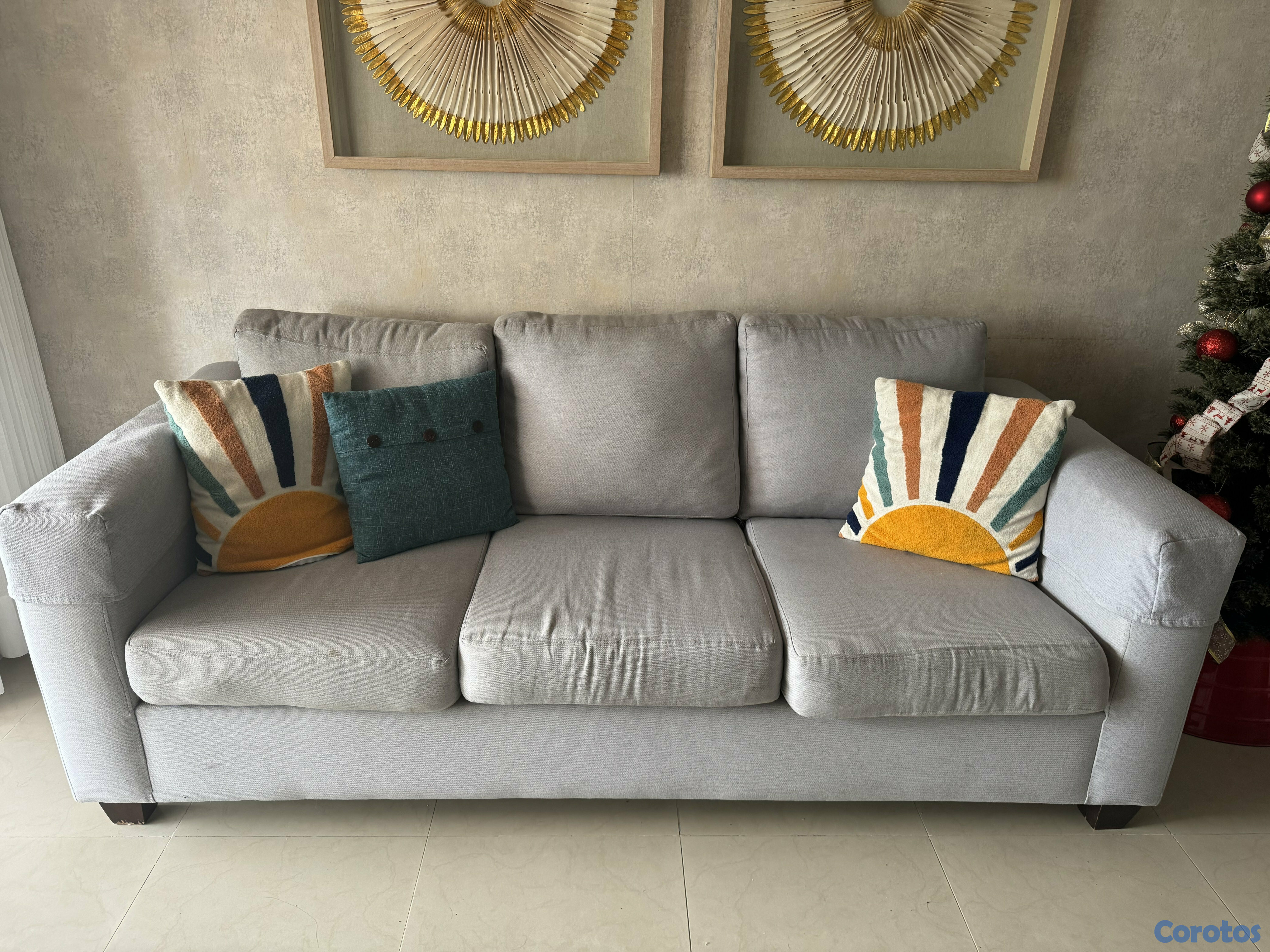 muebles y colchones - Sala de 2 Sofás Modernos en Tela Gris – Comodidad y Estilo para tu Hogar 2