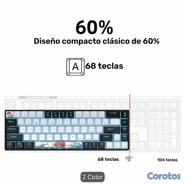 computadoras y laptops - Teclado mecanico retro iluminado color azul 3