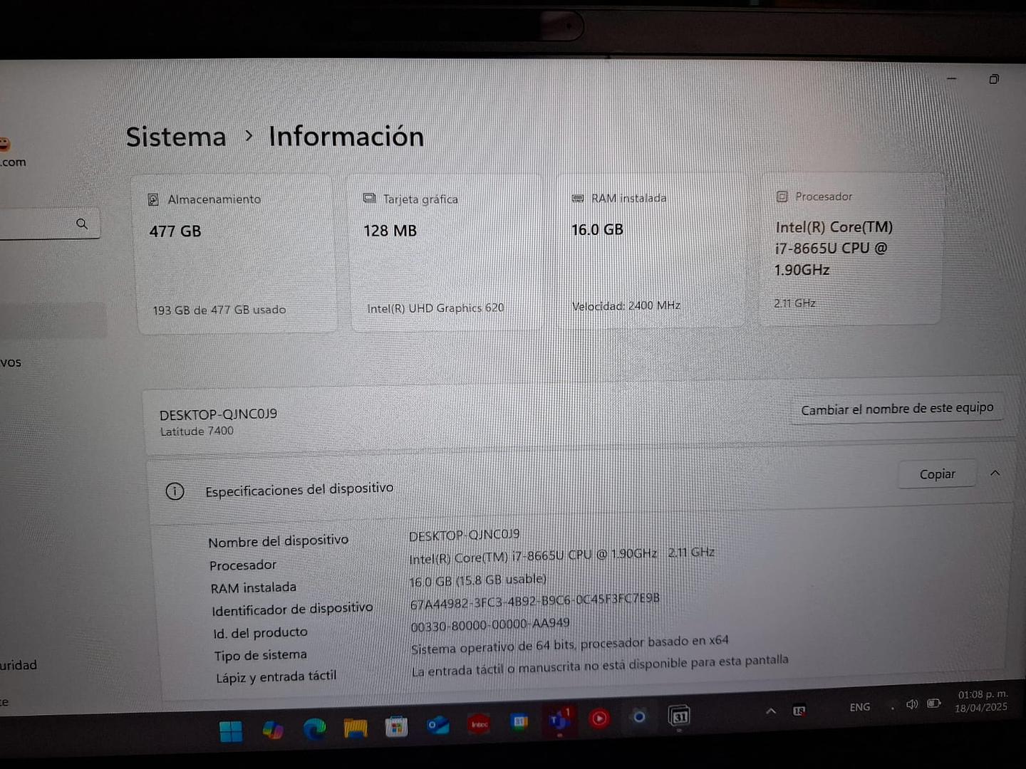 computadoras y laptops - Dell latitude 7400 y monitor 19pulgadas (negociable) 7