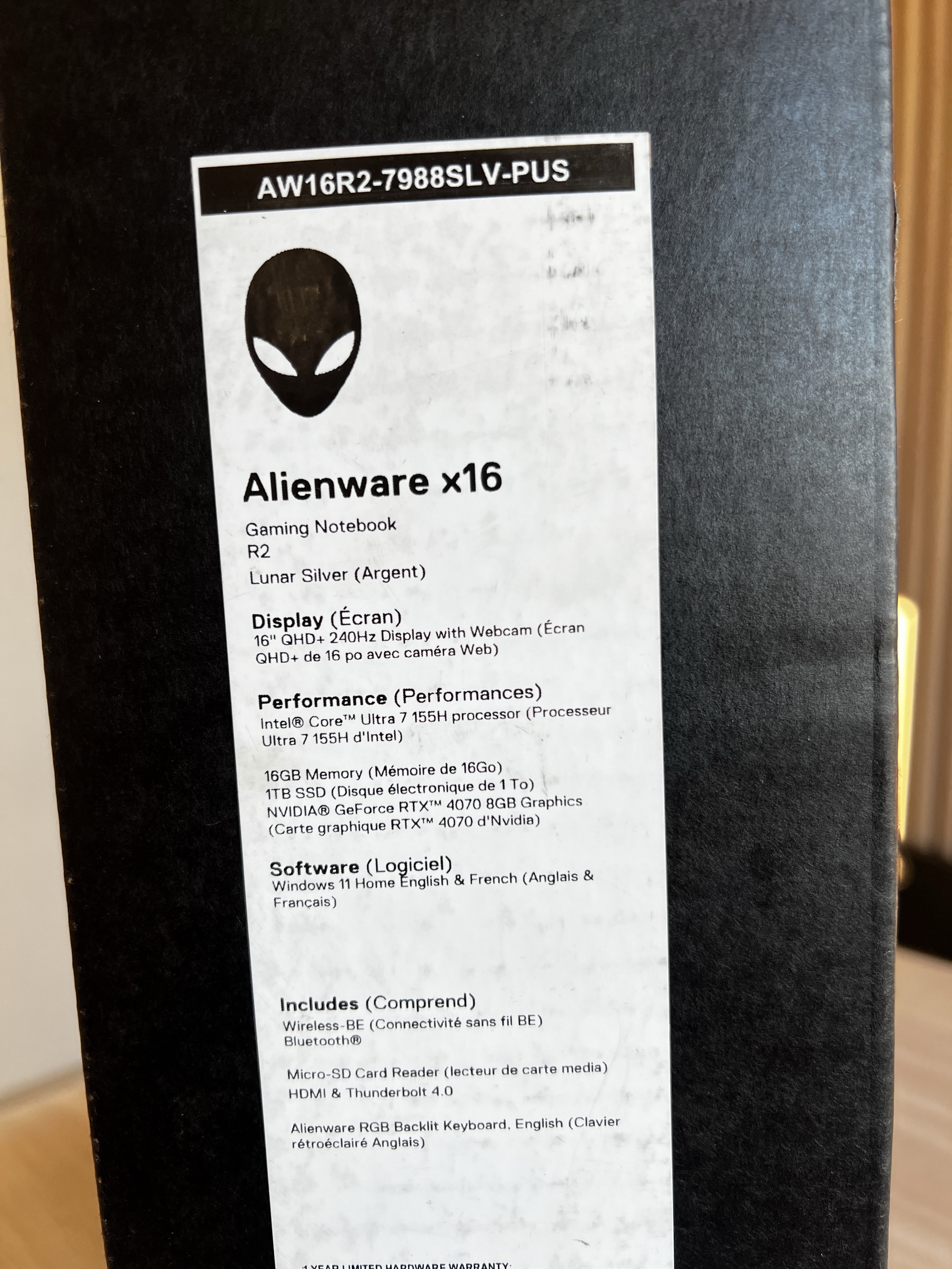 computadoras y laptops - Alienware X16 R2 Lunar Silver Ultra 7-155H 16GB RAM 1TB SSD RTX 4070 8GB GDDR6  2