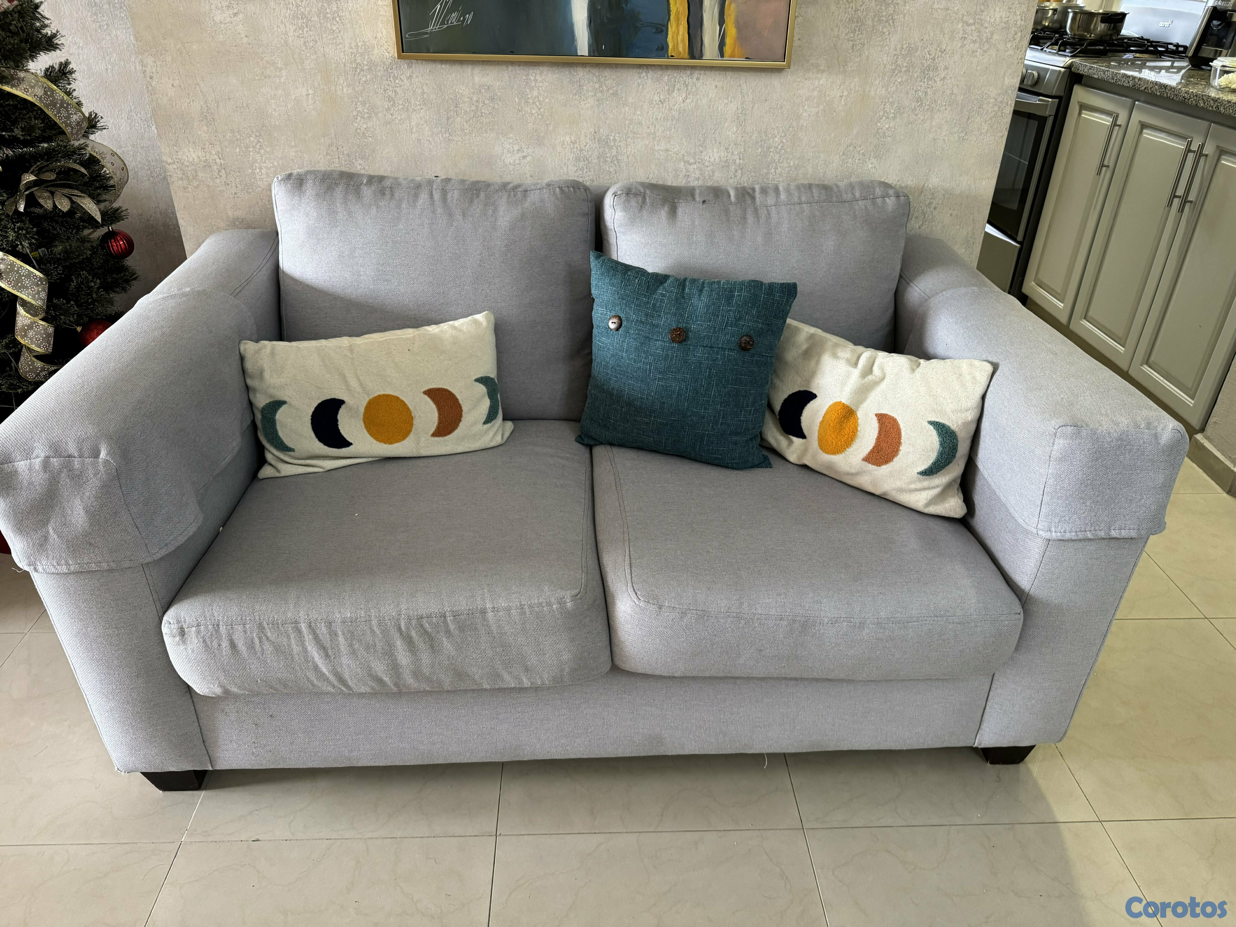 muebles y colchones - Sala de 2 Sofás Modernos en Tela Gris – Comodidad y Estilo para tu Hogar 3