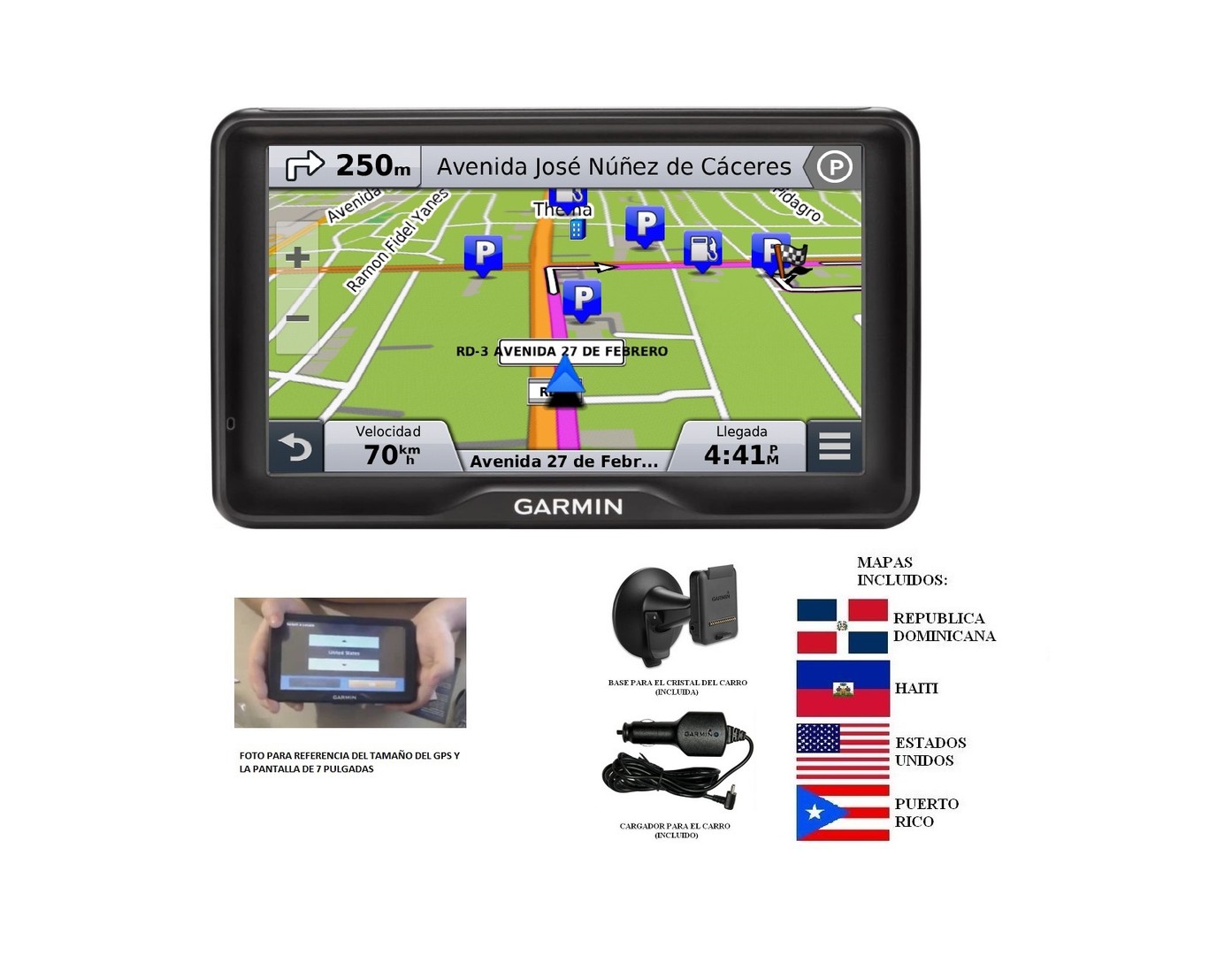 GPS Navegador Garmin 7 Pulgada Nuvi 2757LM Con Mapa RD, Haiti, USA y PR Completo