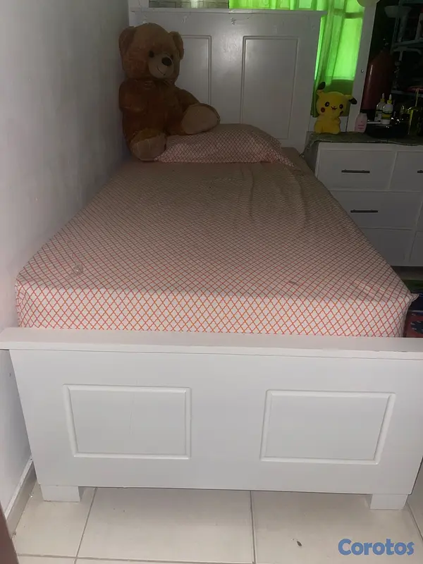 muebles y colchones - Cama Twin y gavetero color Blanco  4