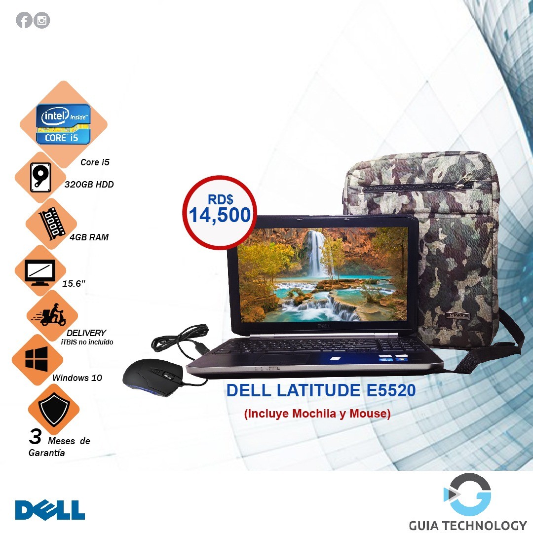 computadoras y laptops - Laptop Dell Latitude E5520 Core i5 320GB HDD 4GB Ram (Incluye Mochila y Mouse).
