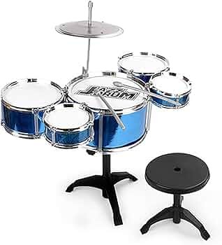 juguetes - MINI SET BATERIA MUSICAL 5 TAMBORES Y SILLA TABURETE JUGUETE INSTRUMENTO 0
