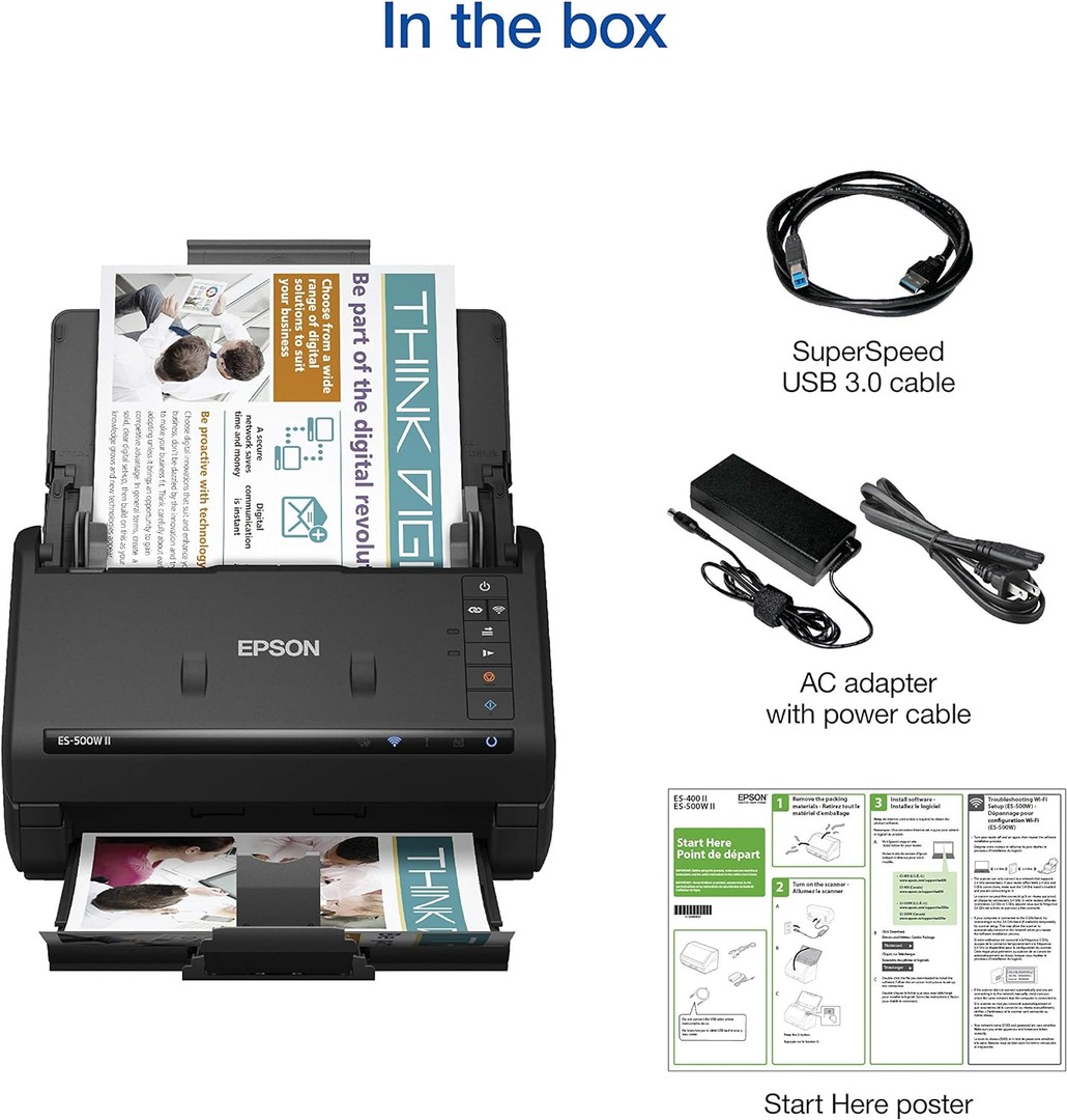 impresoras y scanners - Epson Workforce ES-500W II Escáner de documentosinalámbrico color dúplex con ADF 5