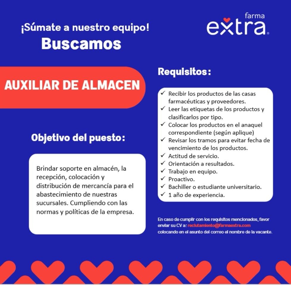 empleos disponibles - Auxiliar de Almacen