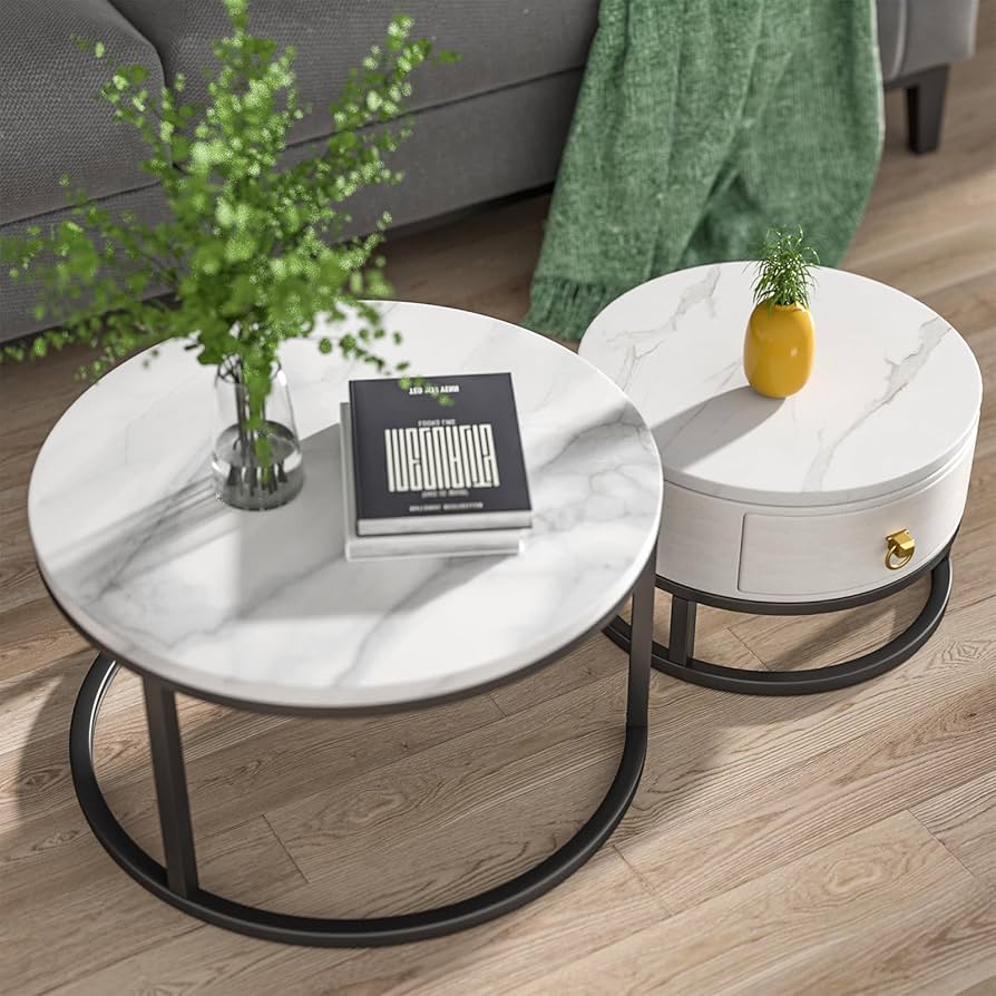 muebles y colchones - mesa de centro redonda con almacenamiento