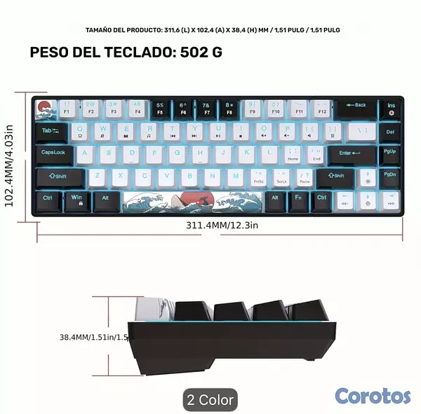 computadoras y laptops - Teclado mecanico retro iluminado color azul 11