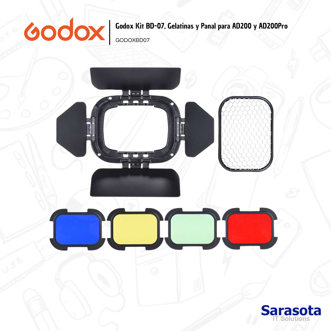 accesorios para electronica - Godox Kit BD-07, Gelatinas y Panal para AD200 y AD200Pro 0