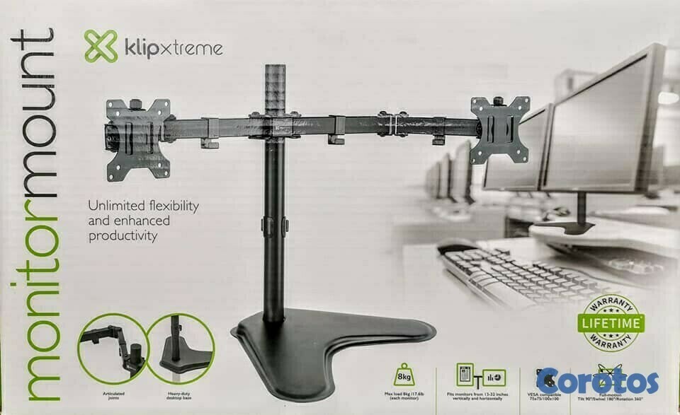 computadoras y laptops - SOPORTE PARA MONITOR KLIPX DOBLE, PARA DOS MONITORES,13-32 PULGADAS  2