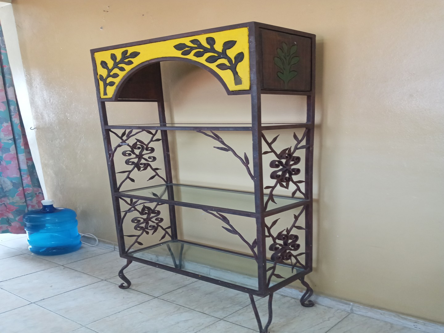 decoración y accesorios - Estante-librero-escritorio precioso en 3 materiales hierro madera y cristal prec 4