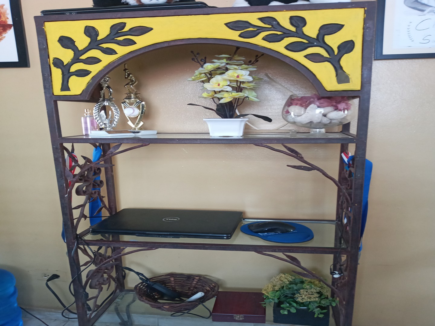 decoración y accesorios - Estante-librero-escritorio precioso en 3 materiales hierro madera y cristal prec 3