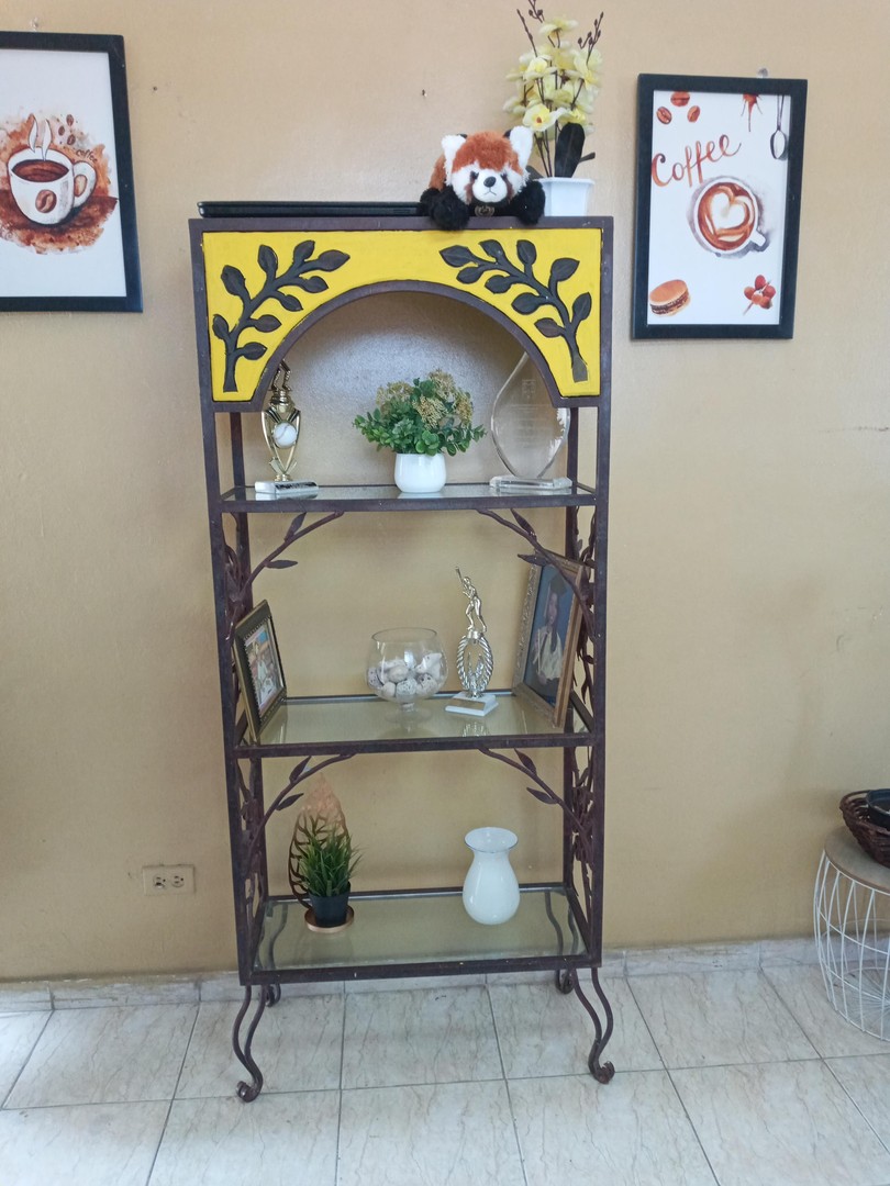 decoración y accesorios - Estante-librero-escritorio precioso en 3 materiales hierro madera y cristal prec 7