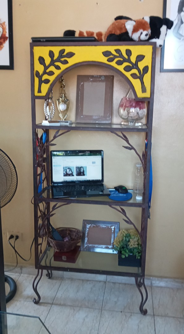 decoración y accesorios - Estante-librero-escritorio precioso en 3 materiales hierro madera y cristal prec 6