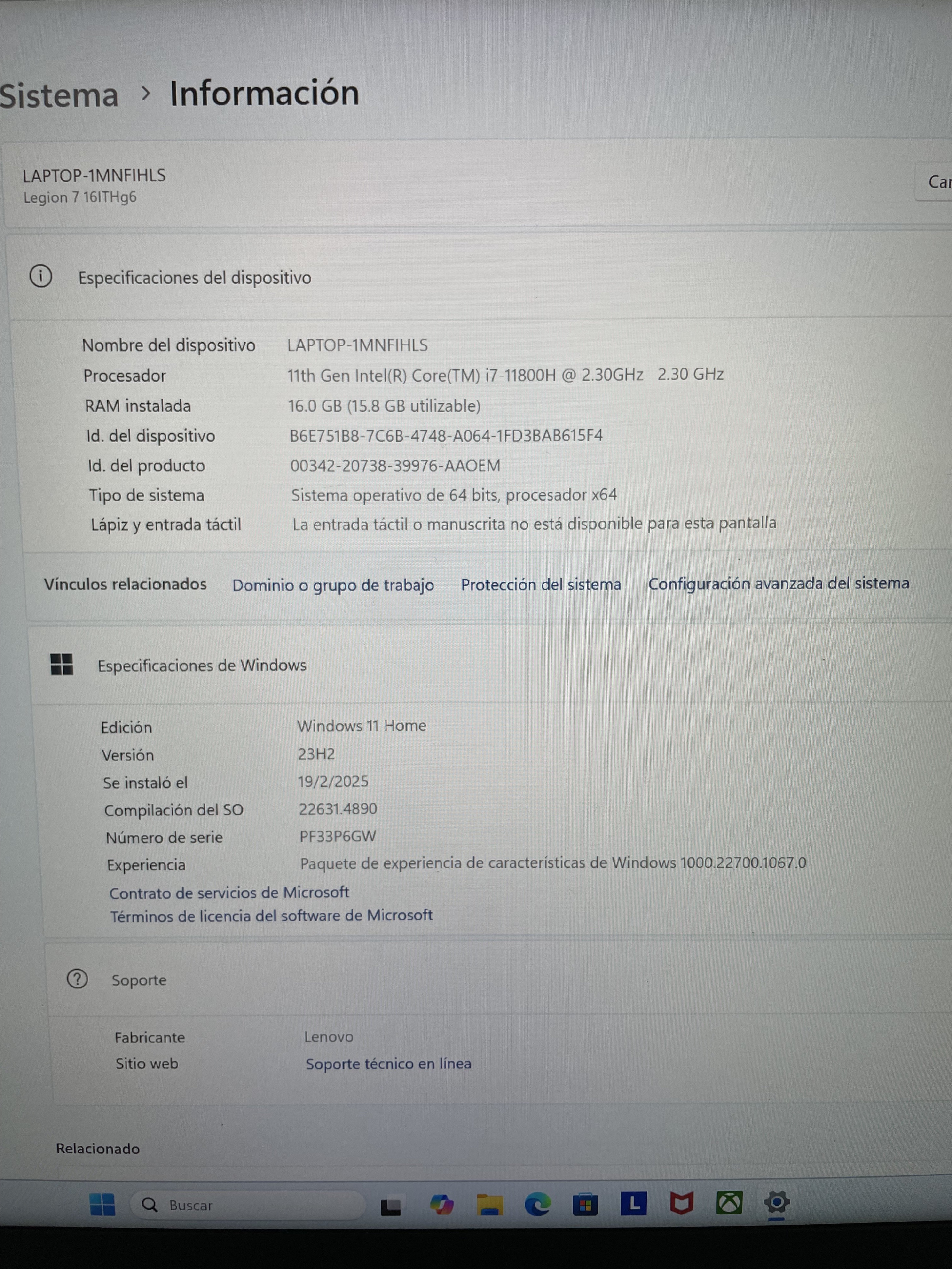 computadoras y laptops - LAPTOP LENOVO LEGION 11TH GENERACIÓN INTEL CORE I716Gb DE RAM1Tb SSD 2
