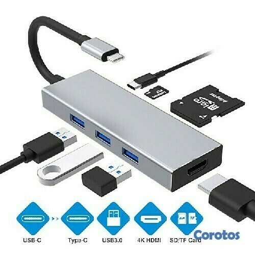 computadoras y laptops - HUB TIPO C 7 EN 1 (3 USB 3.0+MICRO SD+SD+PD)  HB1105GY 1