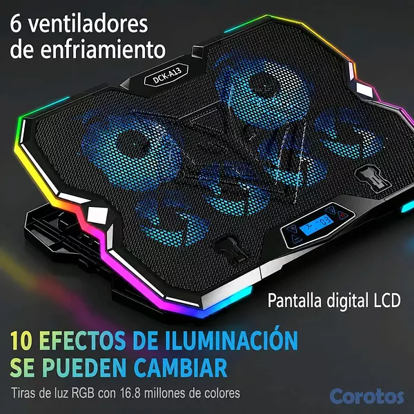 computadoras y laptops - Base Enfriadora RGB para Laptop con 6 Ventiladores + Soporte para Celular 3