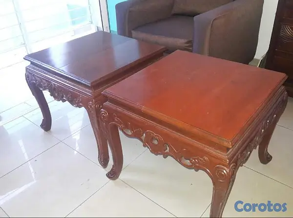 muebles y colchones - Mesa de centro grande y dos mesas laterales en CAOBA 2